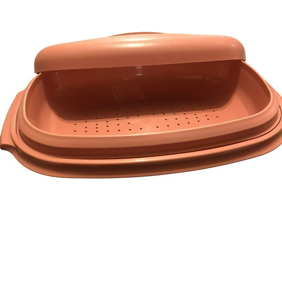 Vtg Tupperware Steamer Set Microwave 3pc Salmon Pink - Picture 3 of 6